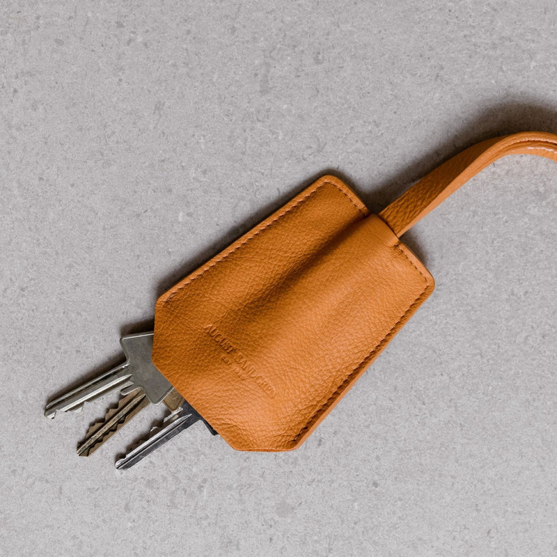 Der Schlüsselring: Leder - Safran - Langer Riemen (45 cm)